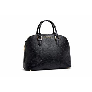 Ellen Tracy Black Embossed Logo Satchel Handbag Gold Hardware Crossbody Strap